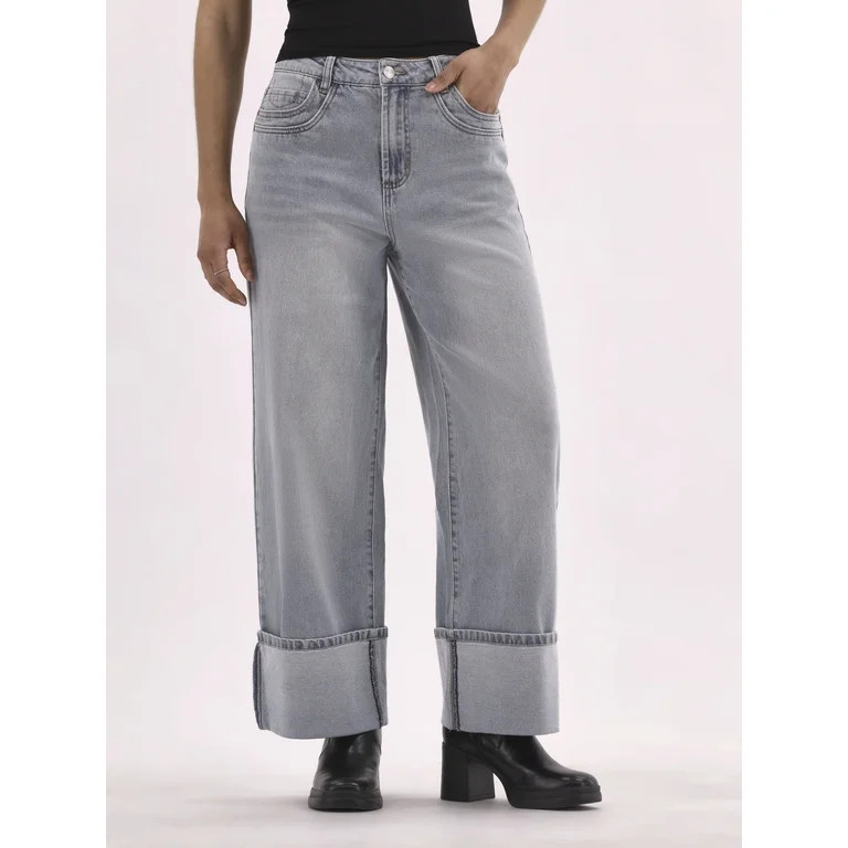 No Boundaries Slouchy High Cuff Jeans, 28'' inseam, Women's | Walmart (US)