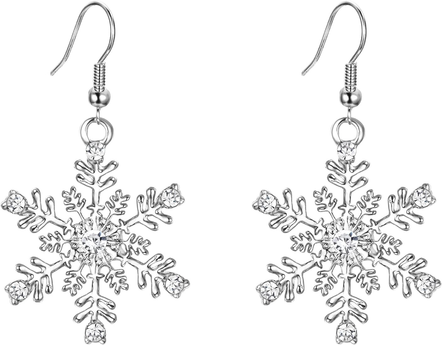 EVER FAITH Snowflake Earring for Woman Austrian Crystal Winter Party Flower Snowflake Pierced Hoo... | Amazon (US)