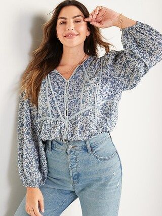 Oversized Button-Front Mixed-Print Poet Blouse for Women | Old Navy (US)