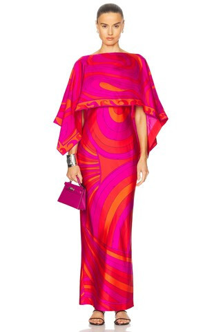Emilio Pucci Long Dress With Cape in Fuchsia | FWRD 