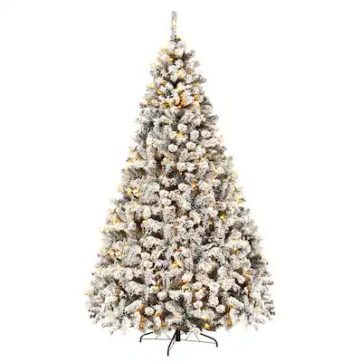 Costway - 9 ft Pre-Lit Premium Snow Flocked Hinged Artificial Christmas Tree with 550 Lights - Gr... | Best Buy U.S.