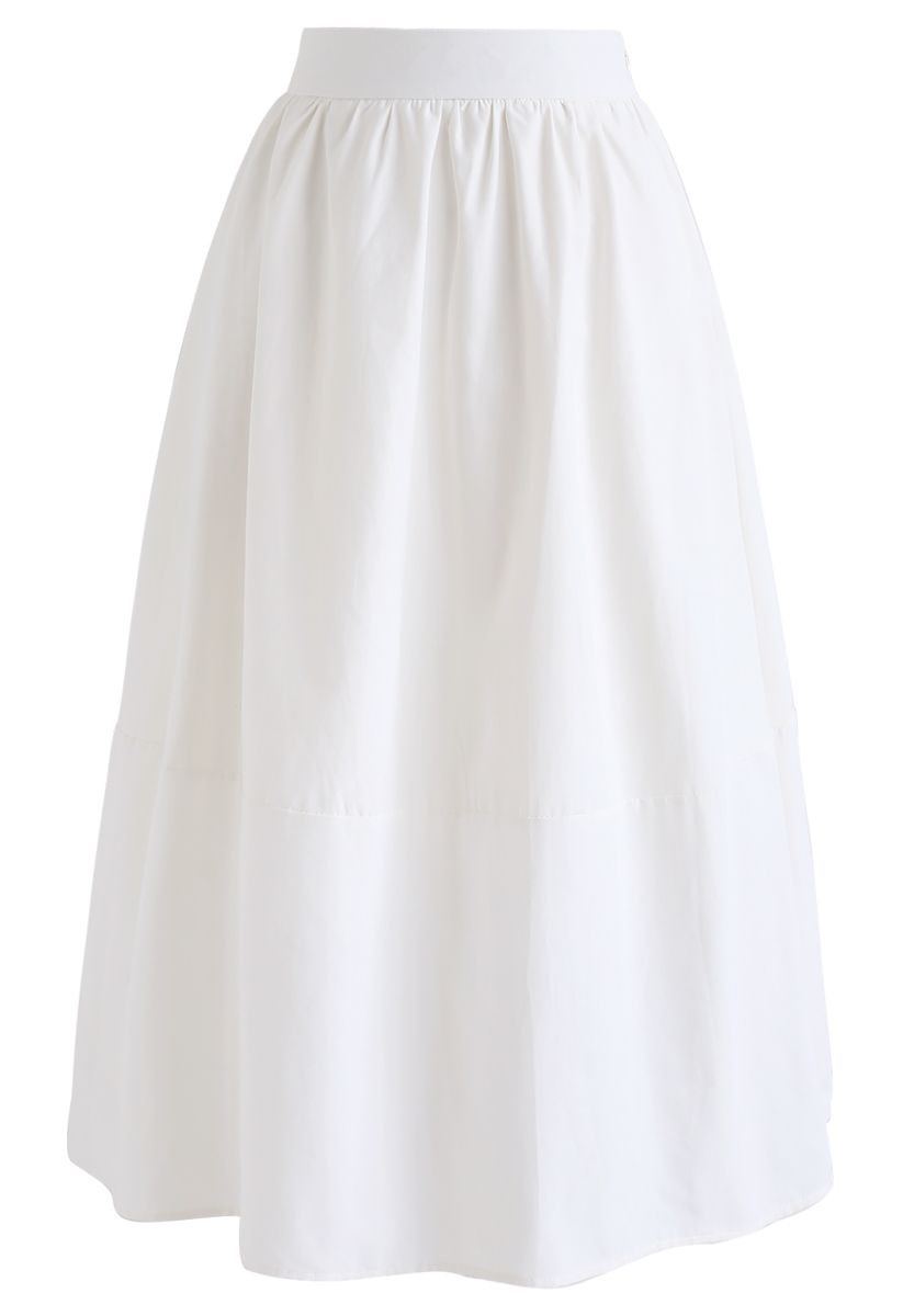 Simple A-Line Midi Skirt in White | Chicwish