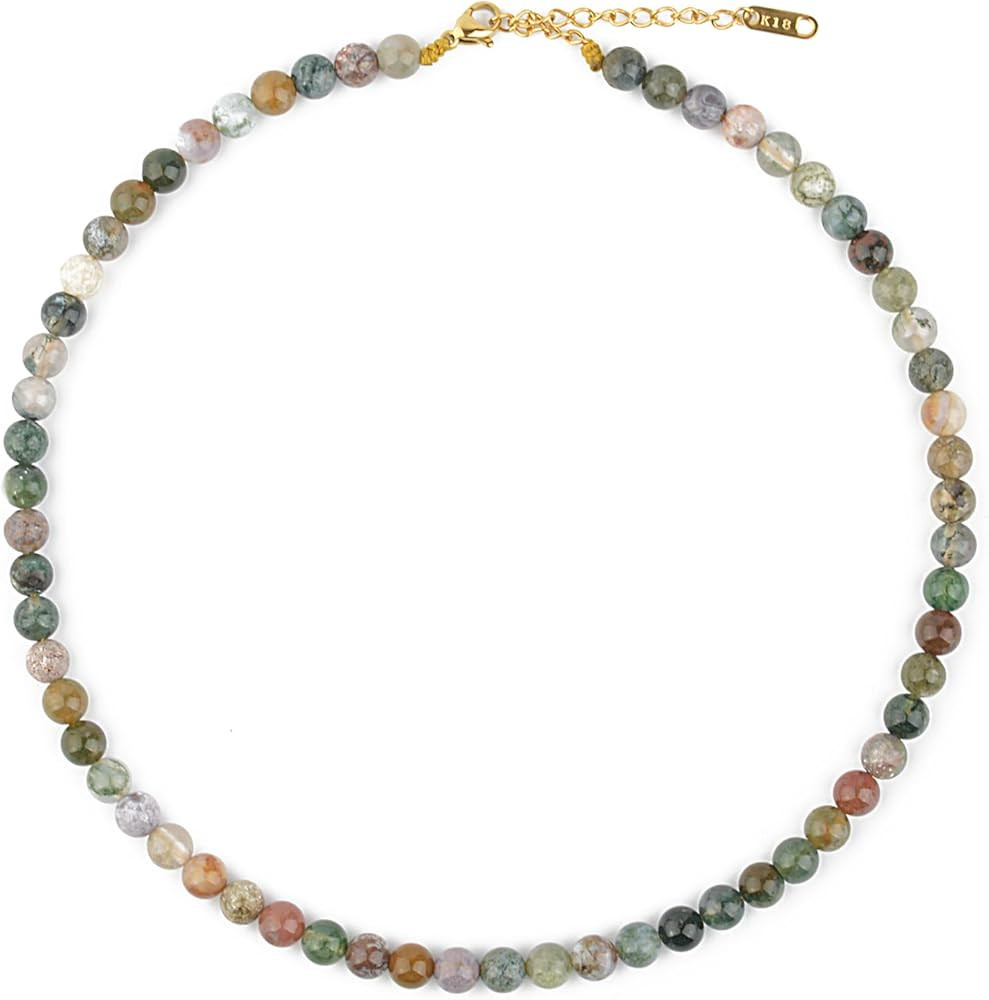 KIKLA Semi Precious Stone Beaded Choker Necklace 18K Gold Plated Natural Stone Strand Necklace Sh... | Amazon (US)