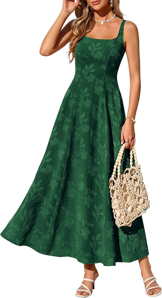 PRETTYGARDEN Womens Summer Dresses 2026 Casual Sleeveless Square Neck Formal Wedding Guest Beach Vacation Boho Maxi Dress | Amazon (US)