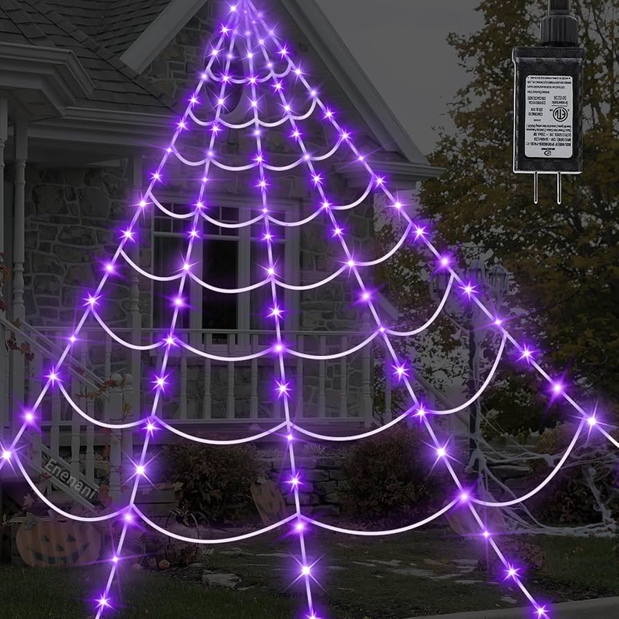 Spider Web Lights Halloween Decorations Outdoor 16.4FT Giant Spiderweb Lighted Decor 135 Purple L... | Amazon (US)