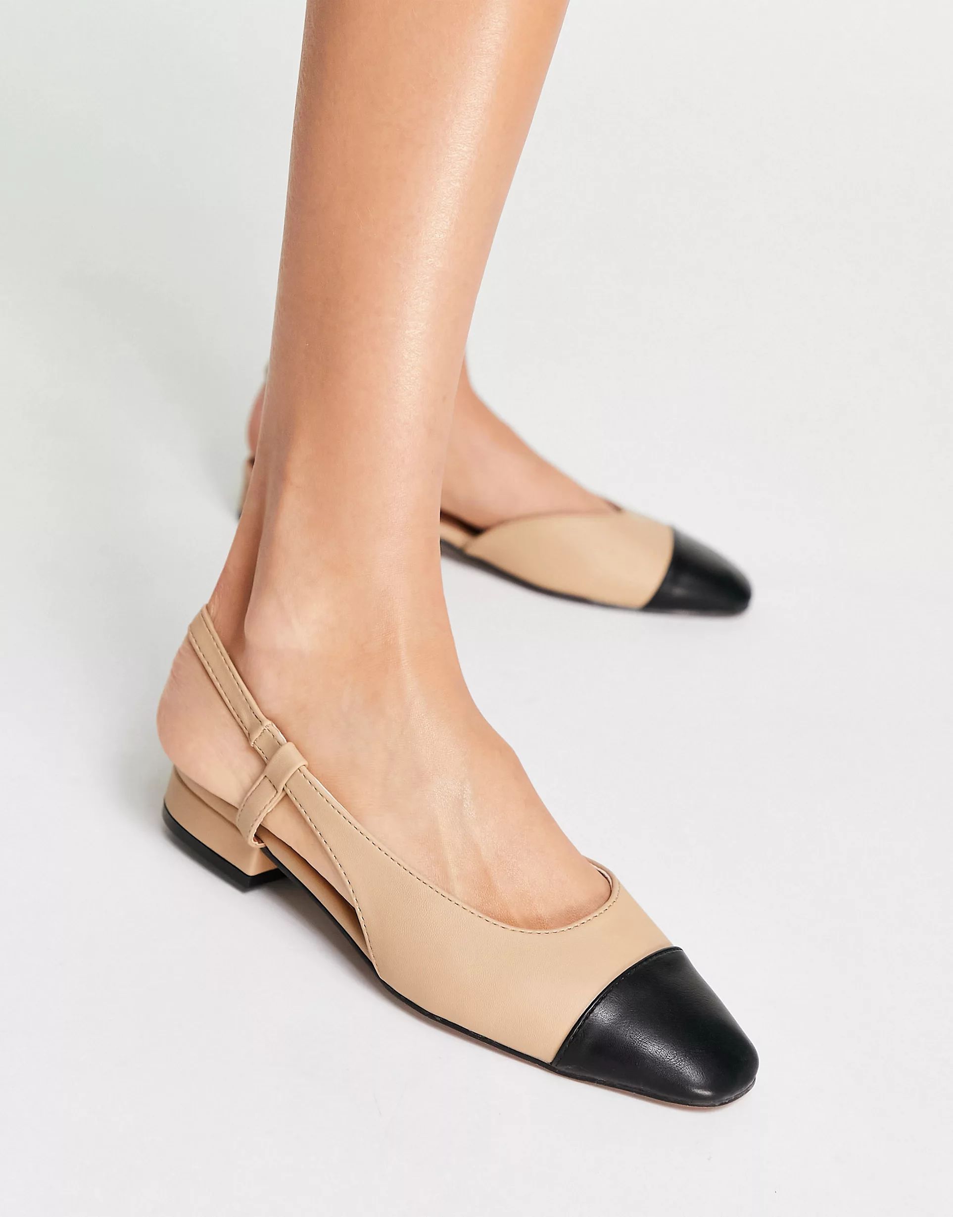 ASOS DESIGN Lively slingback ballet flats in beige and black | ASOS (Global)