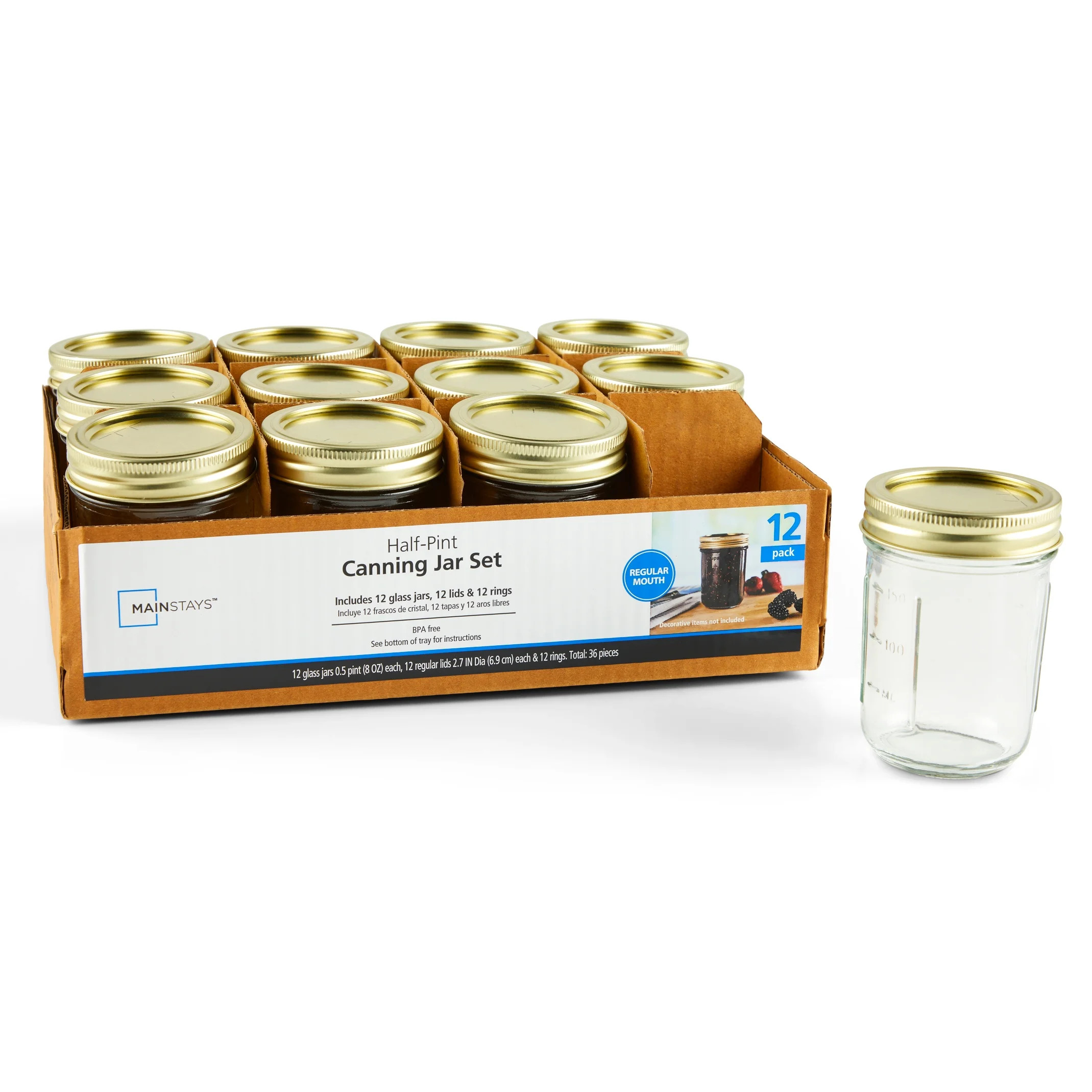 Mainstays 8 oz Airtight Glass Regular Mouth Canning Jars (12 Count) | Walmart (US)