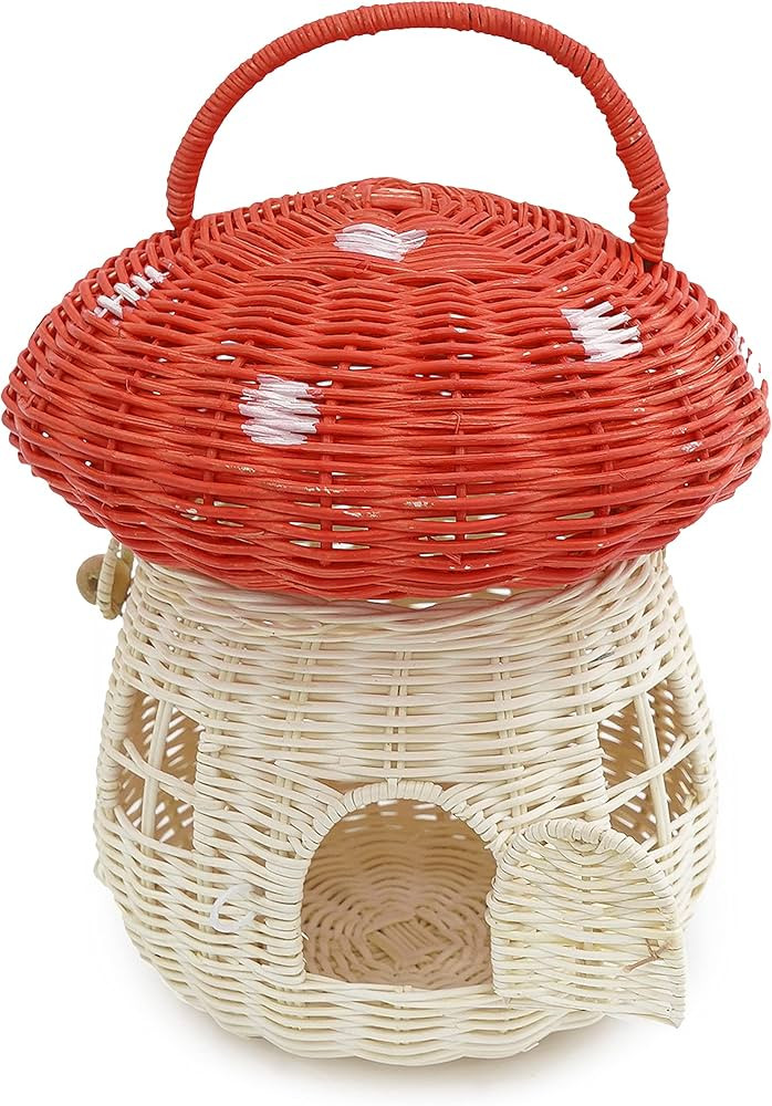 KOLWOVEN Mushroom Basket- Mushroom Home Decor Box With lid Shelves- Rattan Mushroom Newborn Photo... | Amazon (US)