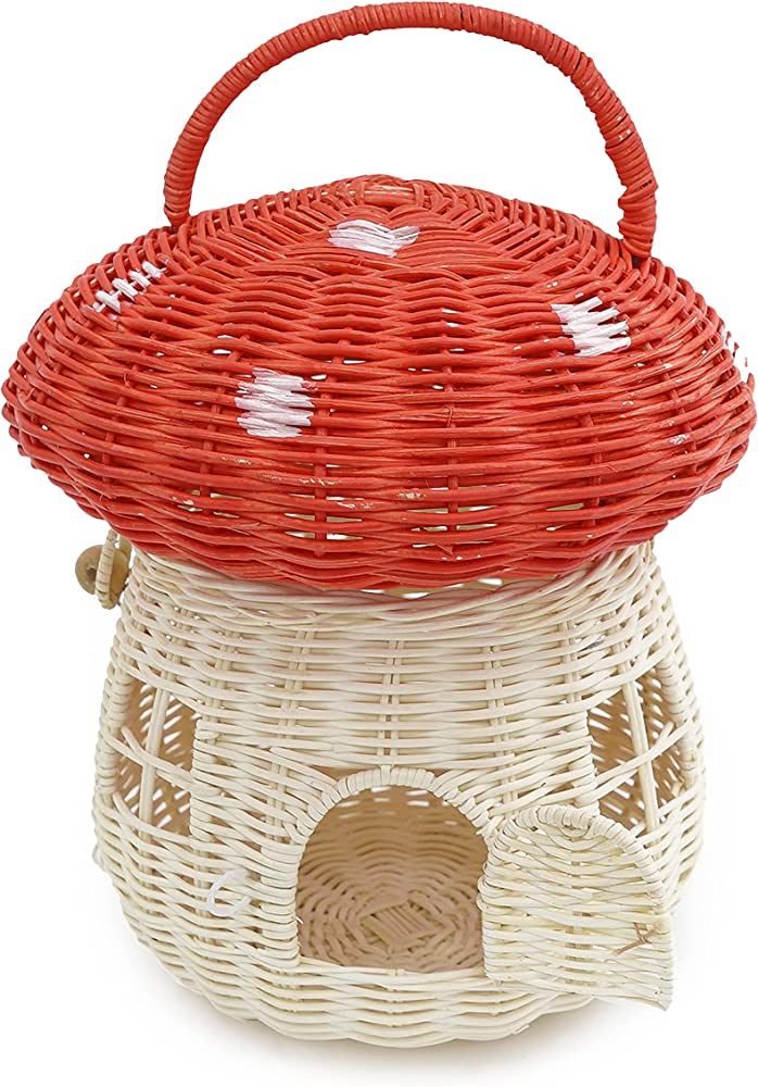 KOLWOVEN Mushroom Basket- Mushroom Home Decor Box With lid Shelves- Rattan Mushroom Newborn Photo... | Amazon (US)