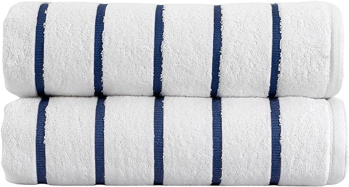 Luxurious Turkish Cotton Blue Striped Beach Towel 2 Pack - Soft, Absorbent, and Hotel Quality Ter... | Amazon (US)