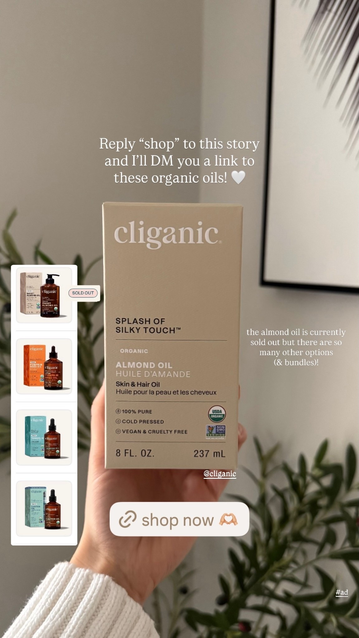 #ad Reply “shop” to this story and I’ll DM you a link to these @Cliganic  organic oils! 🤍 the almond oil is currently sold out but there are so many other options (& bundles)!

#LTKgrwm #LTKmorningroutine #LTKselfcare