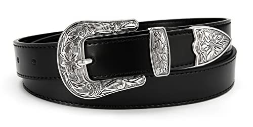 Black Belt Women - 1.1" CR Western Belts For Woman Leather Belts Cowboy Belt - Country Belts For Women with Vintage Buckle for Jeans | Amazon (US)