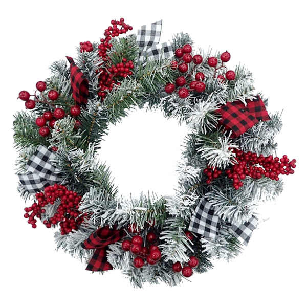 Red Berry & Frosted Pine Plaid Wreath, 20" | At Home