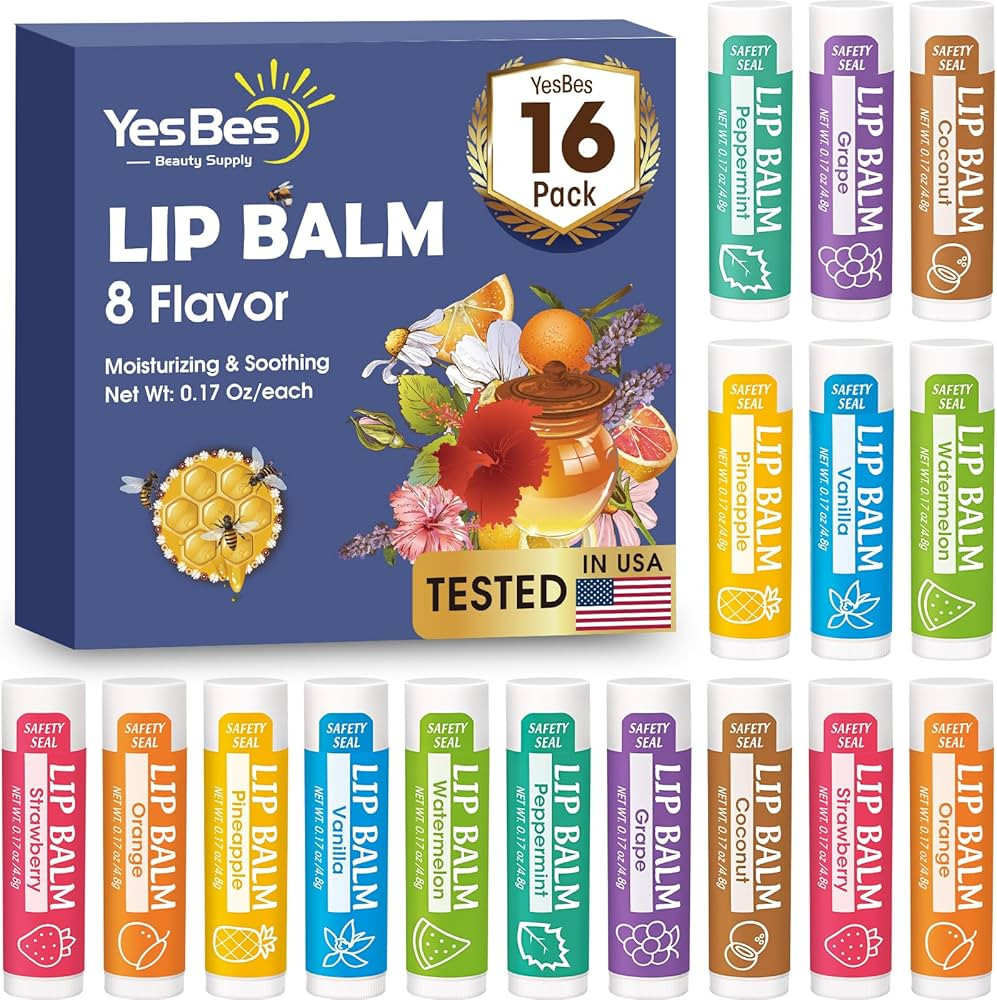 16 Pack Lip Balm, Natural Lip Balm Bulk with Vitamin E and Coconut Oil, Moisturizing Lip Balms fo... | Amazon (US)