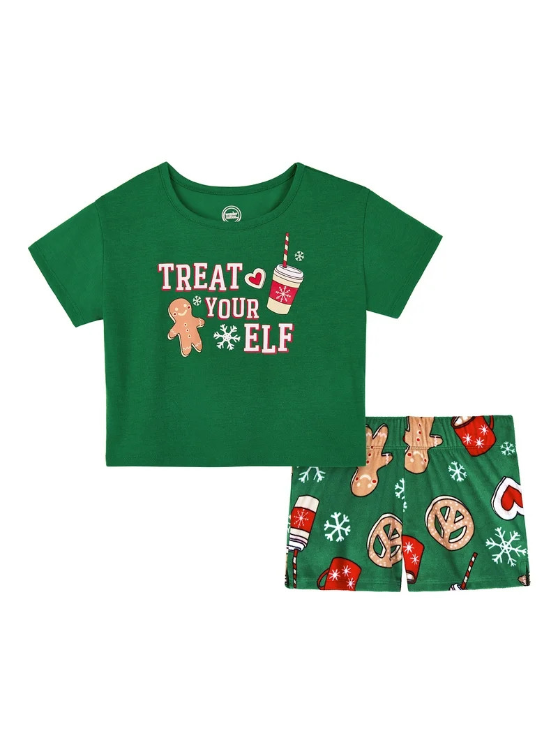 Wonder Nation Girls Short Sleeve Top and Shorts Pajama Set, 2-Piece, Sizes 4-18 & Plus | Walmart (US)