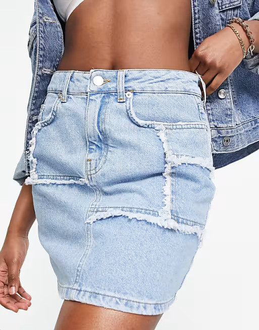 NA-KD panel denim mini skirt in blue | ASOS (Global)