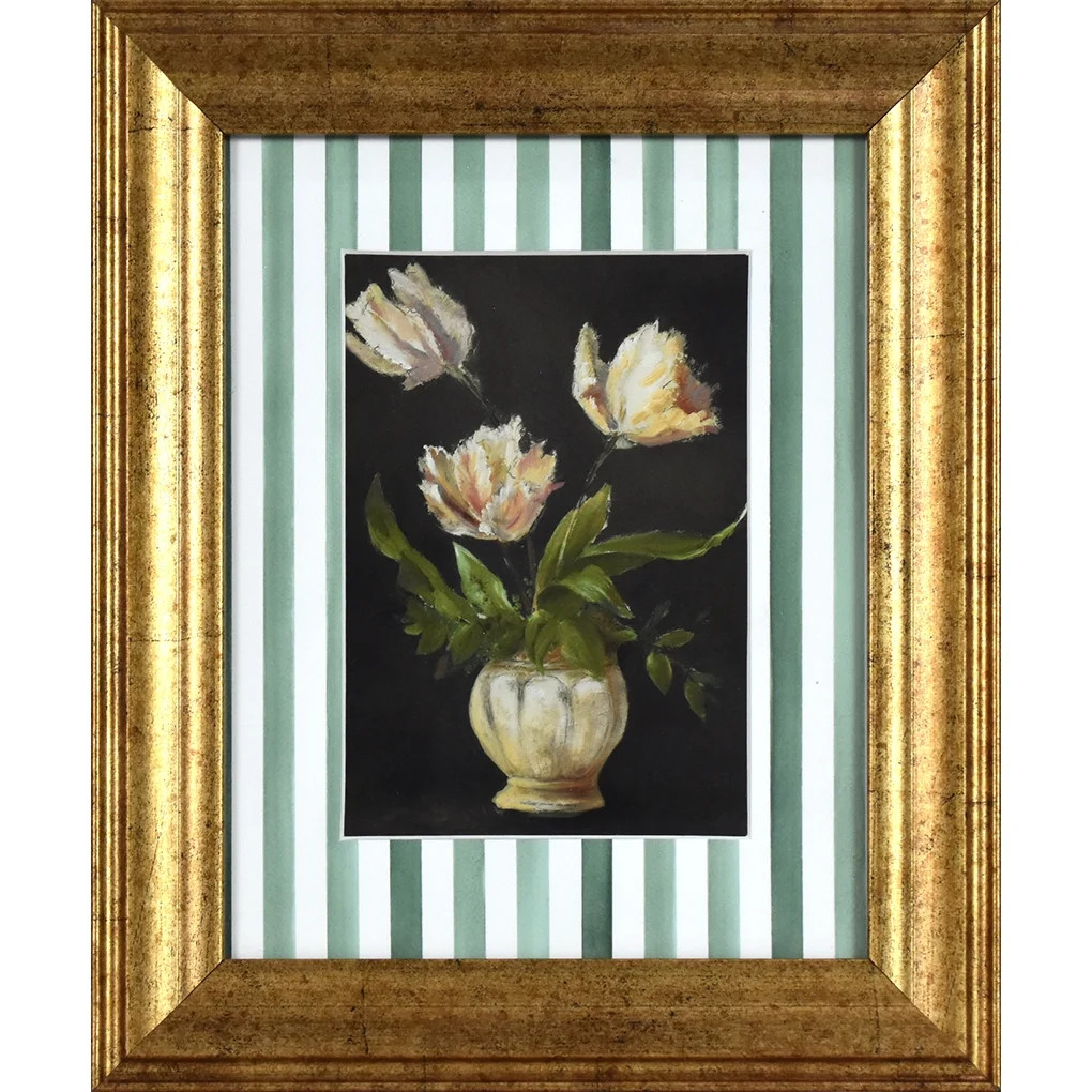 Home Decor Collection Moody Tulips with Watercolor Stripes Pine Green Vintage Antique Frame 10x12... | Walmart (US)