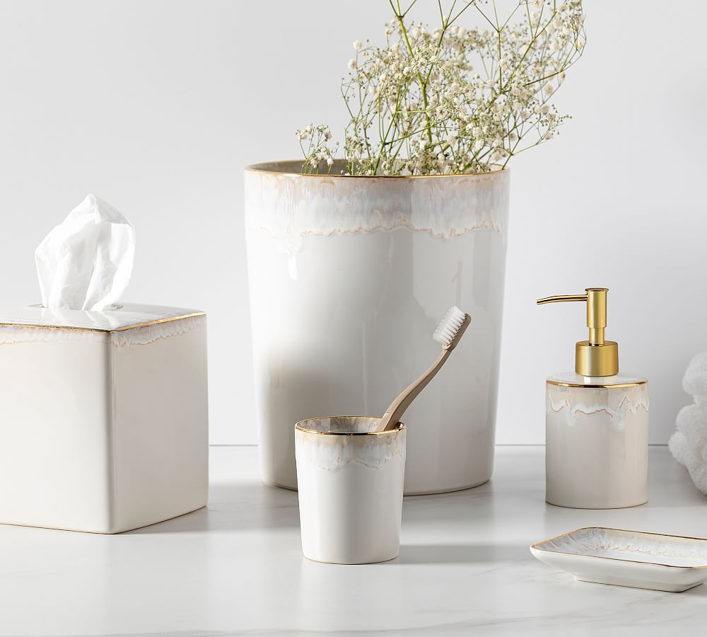 Casafina Taormina Stoneware Bathroom Accessories - White and Gold | Pottery Barn (US)