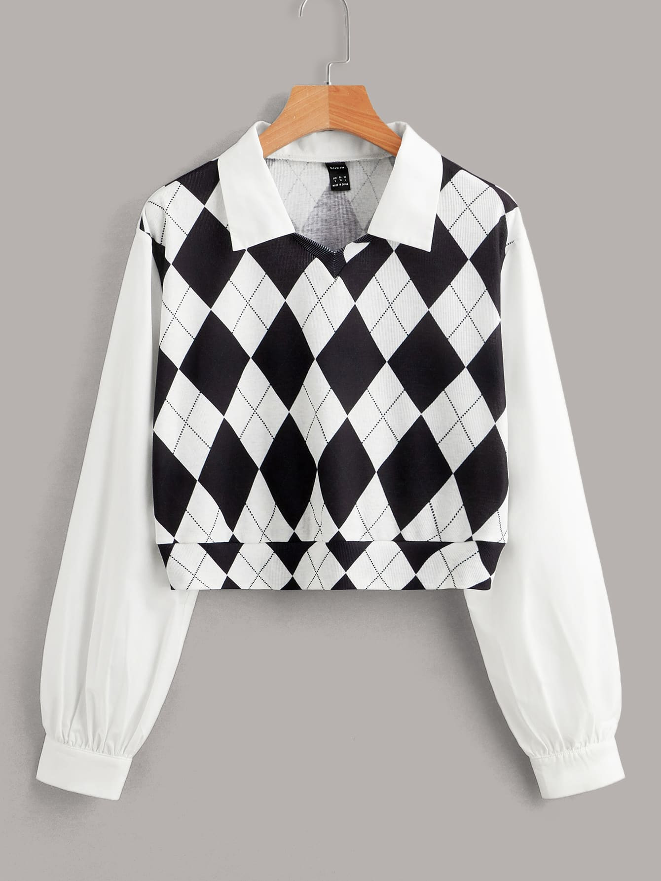 SHEIN Argyle Print Bishop Sleeve Blouse
   SKU: sw2108270806382834      
          (361 Reviews)
... | SHEIN