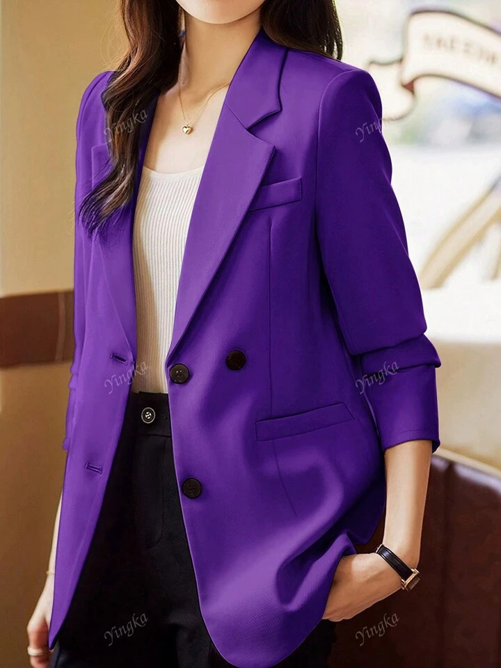 Women's Single Breasted Long Sleeve Blazer With Buttoned Cuffs | SHEIN