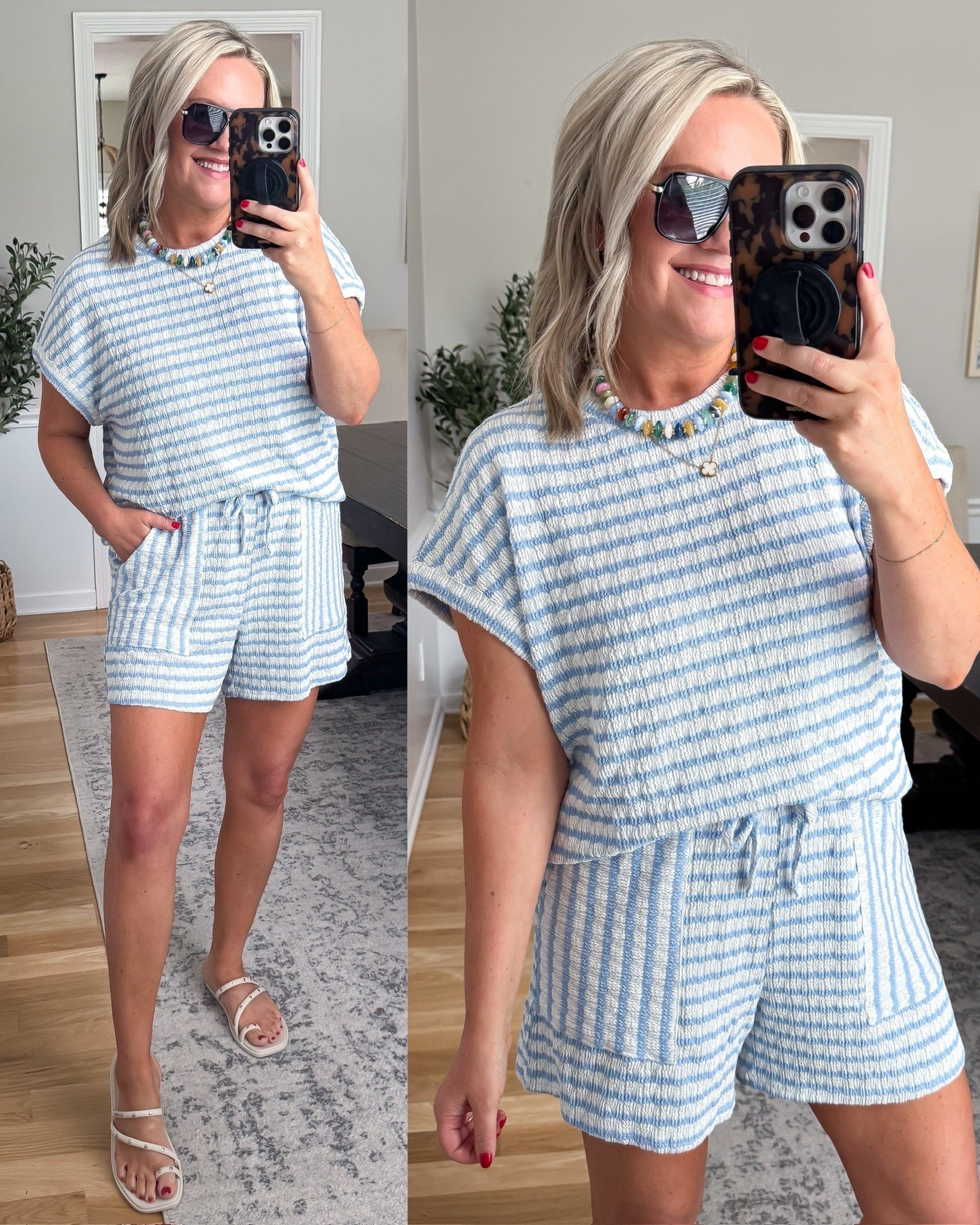 Cozy, cute, and effortless! This blue and white striped lounge set is perfect for summer days, casual weekends, or travel. Lightweight, comfy, and easy to style with sandals and a colorful necklace, it’s a throw-on outfit you’ll reach for again and again.

summer outfit, lounge set, striped set, casual style, mom style, travel outfit, easy outfit, amazon fashion, lovelylifestyling

#LTKootd #LTKSeasonal #LTKOver40