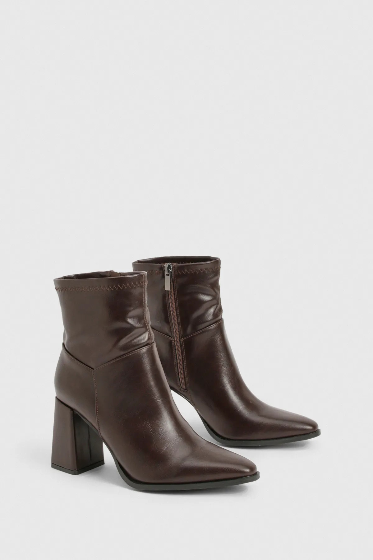 boohoo Women's Sock Flared Heel Ankle Boots in Brown | Size: 6 | Boohoo.com (UK & IE)