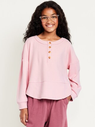 CozePlush Oversized Thermal-Knit Henley Top for Girls | Old Navy (CA)