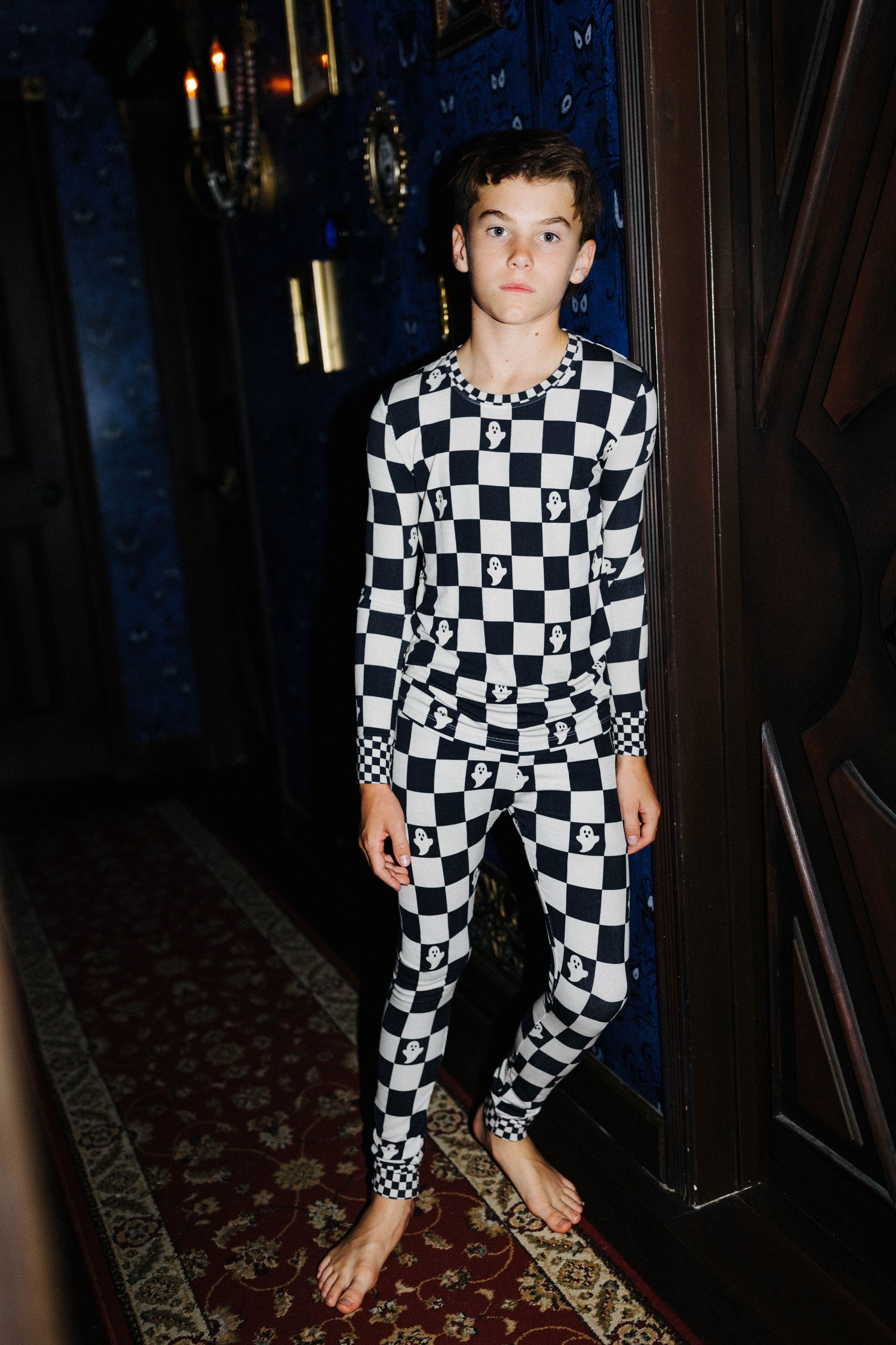 Kids Ghost Check Ribbed Pajama Set | Staykation