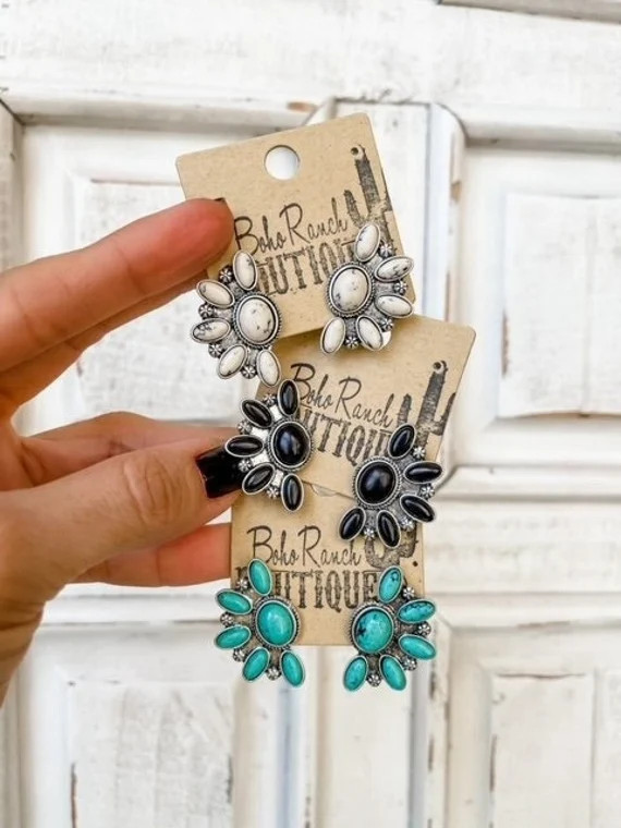 Squash Blossom Conch Earrings  Turquoise Black White Earrings - Etsy | Etsy (US)