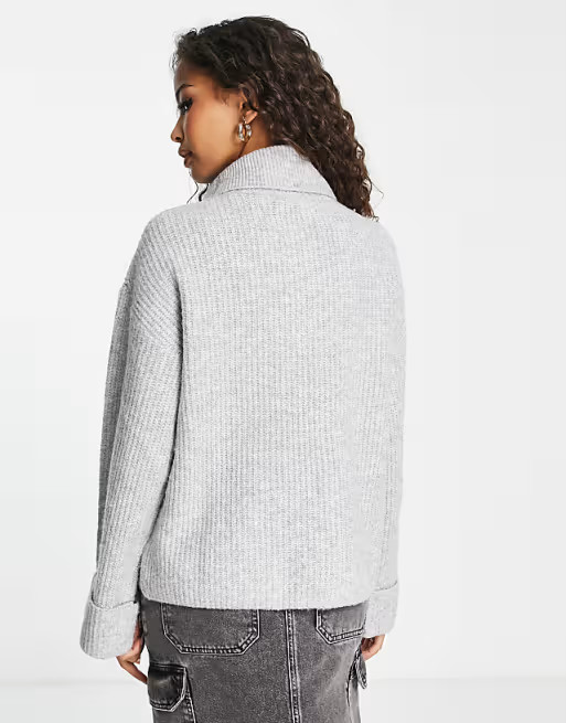 Pull&Bear funnel neck quarter zip detail sweater in gray | ASOS (Global)