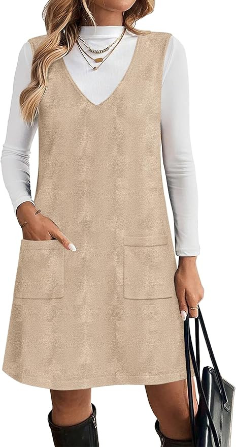 Zeagoo Women's Sweater Vest Dresses for Women 2025 V Neck Sleeveless Knit Pullover Sweater with P... | Amazon (US)