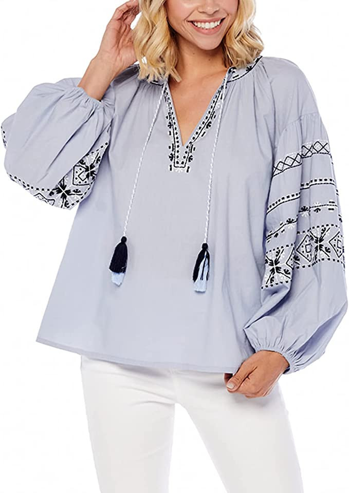 Mud Pie Women's Viola Embroidered Tunic, Blue | Amazon (US)