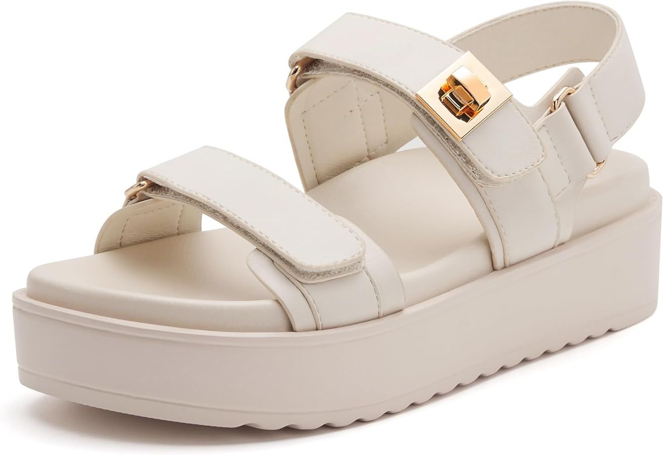 vodvob Women’s Flat Sandals with Soft Cushioned Footbed Open Toe Slides Adjustable Slip On Slip... | Amazon (US)