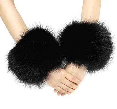 LA CARRIE Women's Leopard Print Faux Fur Wrist Cuffs,Winter Fox Furry Bands Arm Warmer | Amazon (US)