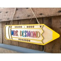 Personalized Teacher Pencil Door Hanger Pastel Name Sign | Etsy (US)