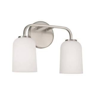 HOMEPLACE LIGHTING 13.75 in. W x 9.75 in. H 2-Light Vanity in Brushed Nickel with Soft White Glas... | The Home Depot