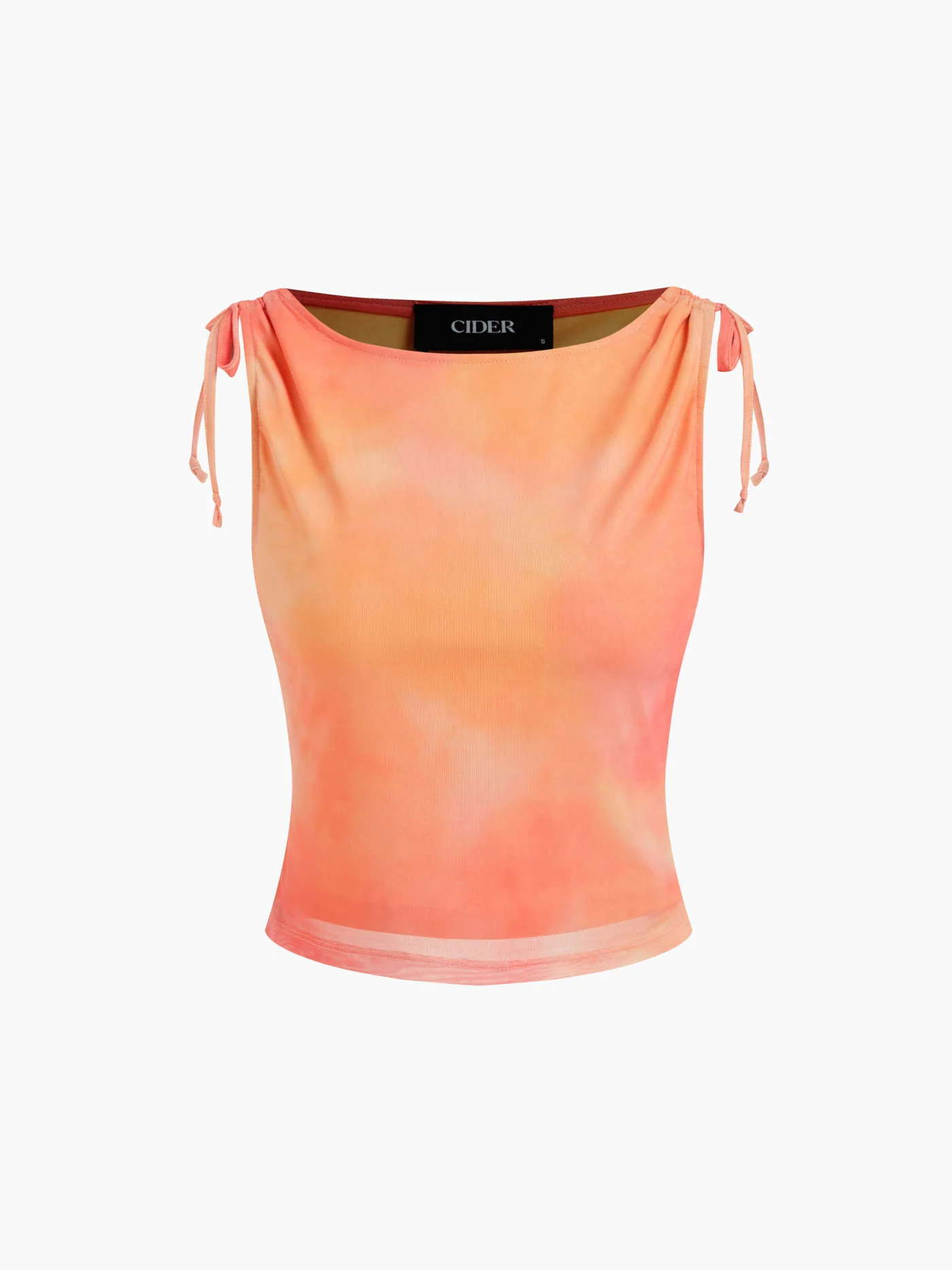 Mesh Mesh Boat Neck Tie Dye Knotted Crop Tank Top For Vacation | Cider