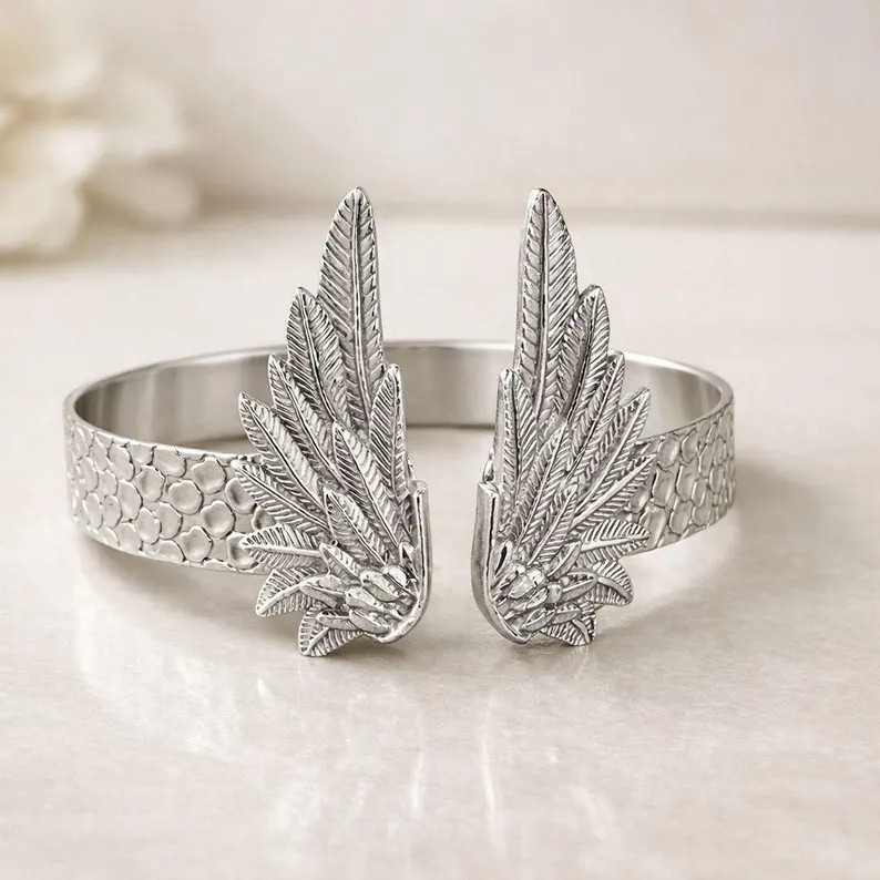 Silver Angel Wing Cuff Bracelet, Adjustable Feather Bangle for Women, Guardian Angel Jewelry, Mem... | Etsy (Global)