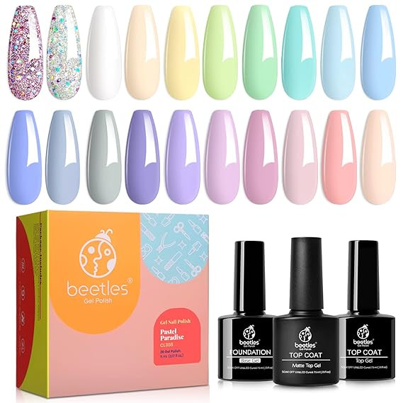 Beetles 20Pcs Gel Nail Polish Kit, with Glossy & Matte Top Coat and Base Coat - Pastel Paradise G... | Amazon (US)
