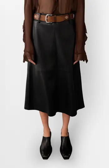 Paris Belted Faux Leather Midi Skirt | Nordstrom