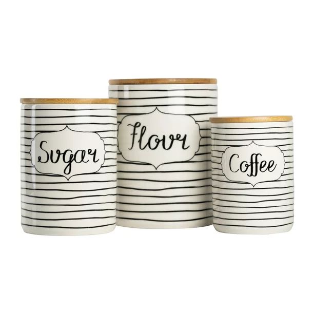 10 Strawberry Street Everyday Coffee, Sugar, Flour 3 Piece Ceramic Canister Set, White/Black | Walmart (US)