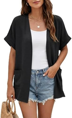 GRECERELLE Short Sleeve Cardigan for Women Lightweight Summer with Pockets Open Front Casual Beac... | Amazon (US)
