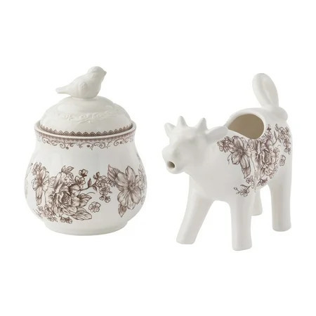 The Pioneer Woman Agatha Stoneware Sugar Bowl & Creamer Set, Brown | Walmart (US)