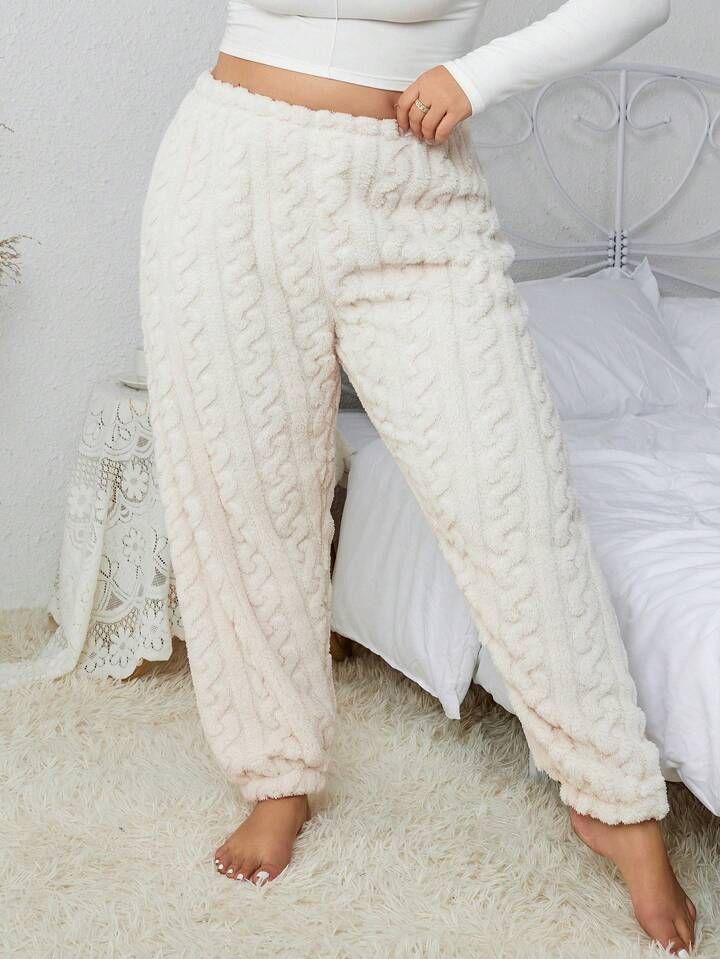 Plus Solid Flannelette Sleep Pants | SHEIN