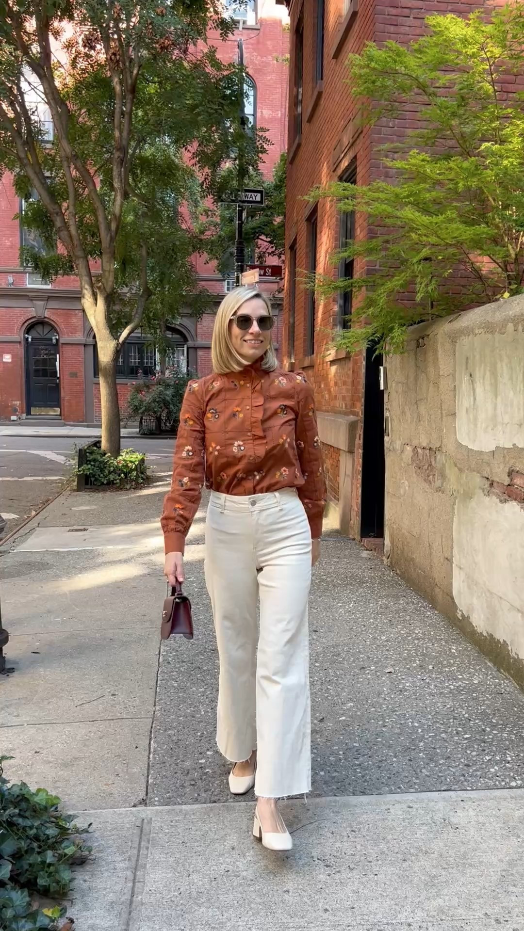 Fall outfit. Brown floral ruffle blouse. Workwear 
.
.
… 

#LTKWorkwear #LTKOver40 #LTKStyleTip