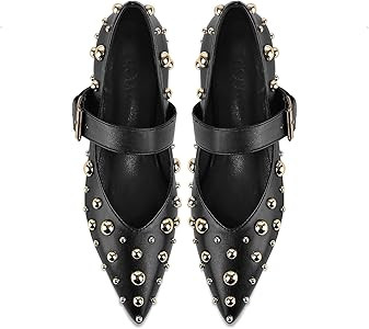 Women's Rivet Flats Pointed Toe Mary Jane Flat Shoes | Amazon (US)