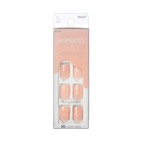 KISS imPRESS Color No Glue Mani 30 Pcs Press On Nails, Matte, Light Peach, Pink, Short Size, Squoval Shape, Simple Peel & Press Easy Apply, Hassel-Free Removal, Essential Tools Included | Amazon (US)