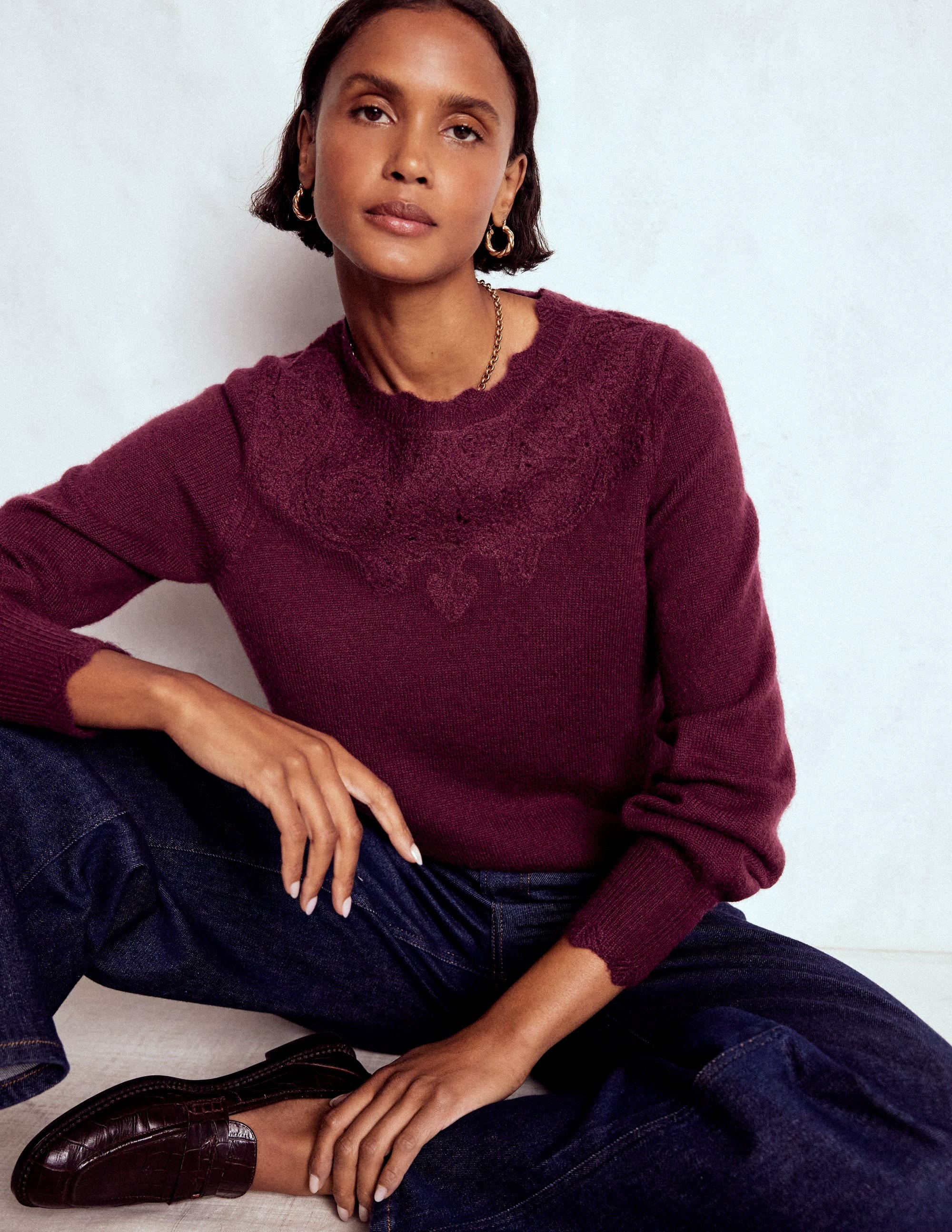 Fluffy Embroidered Sweater-Deep Wisteria | Boden (US)