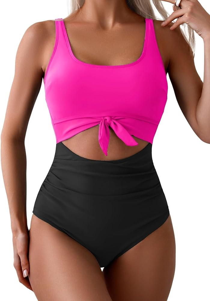 Eomenie Women's One Piece Swimsuit Tummy Control Slimming Bathing Suit Cutout Tie Knot Swimwear | Amazon (US)