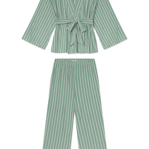 DreamModal Kimono Pajama Set in Boxwood Vertical Stripe | Lake Pajamas